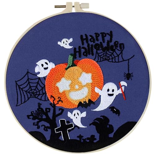 Halloween-Nadelspitzen-Set, Anfänger-Nadelspitzen-Set mit Halloween-Muster, Halloween-Stickerei-Set mit Halloween-Muster für Erwachsene, Anfänger, -Wanddekoration von Joberio