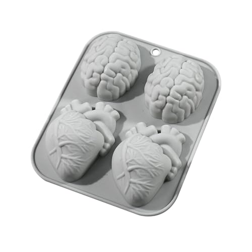 Halloween-Schokoladenformen, Silikonformen, Horror-Herz- und Gehirnform, Kerzenmacher, 4 Mulden, Kunstharz, Aromatherapie, Schokoladenform, Epoxidharz, Gießformen für Süßigkeiten, Gummi von Joberio