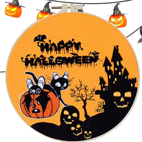 Halloween-Stickset, Stickrahmen, Nadeln, Fäden, Set, Halloween-Stickerei, Ornament-Set mit Halloween-Muster für Erwachsene, Neulinge, Heimdekoration, Wanddekoration von Joberio