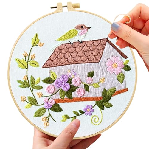 Handstickset, Übungs-Näh- und Stickset, kreatives Haus- und Vogel-Stickerei-Set für Anfänger, Sticksets für Erwachsene von Joberio