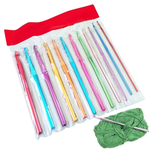 Joberio Aluminium-Häkelnadeln, Aluminium-Häkelnadeln, 14 x Häkelwerkzeuge, Häkelgriffe, Strick-Bastelset, mehrfarbiges Häkelzubehör, Bastelgarn für Schals, Hüte, Handschuhe, Damen von Joberio