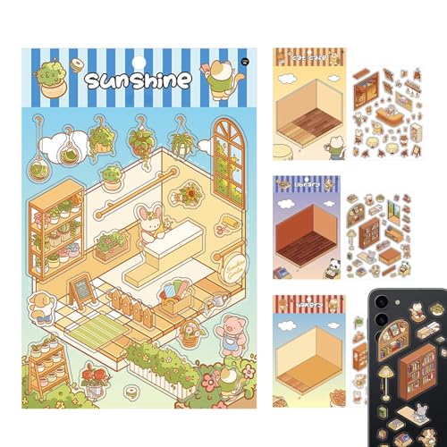 Joberio Miniatur-Szenen-Aufkleber-Set | Landschaftsbau-Aufkleber-Effekt, Kabinenszenen-Aufkleber, Set mit 4 Handkonto-Aufklebern, Cartoon-Szene, Landschaftsbau-Aufkleber für Kinder von Joberio