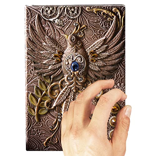Joberio Phoenix-Notizbuch | Retro linierte Notizbücher mit Lesezeichen - Hardcover-Notizblock mit 3D-Phoenix-Muster, Geschenk für Damen und Herren von Joberio