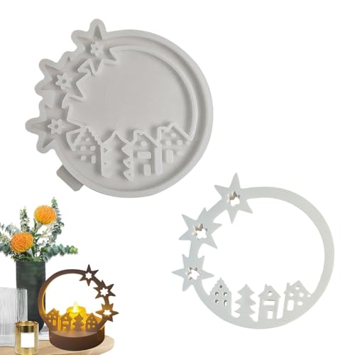 Kerzenhalter-Form – Hausform | Winter-Weihnachts-Epoxidharz-Guss-Silikonform | Cartoon-Dorfhaus LED-Kerzenhalter Form für ästhetische Heimdekoration, Weihnachts-Tischdekorationen von Joberio