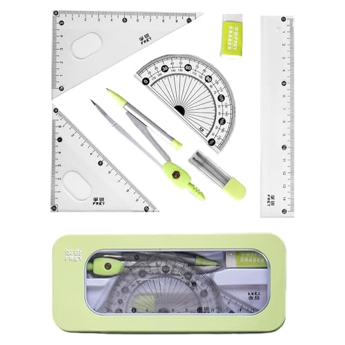 Mathematik-Set – Zeichen- und Messwerkzeug-Set, Geometrie-Winkelmesser und Zirkel-Set, Zeichen- und Messwerkzeug-Set mit Linealen, , Bleistiftmine, Radiergummi, Aufbewahrungsbox für Schüler von Joberio