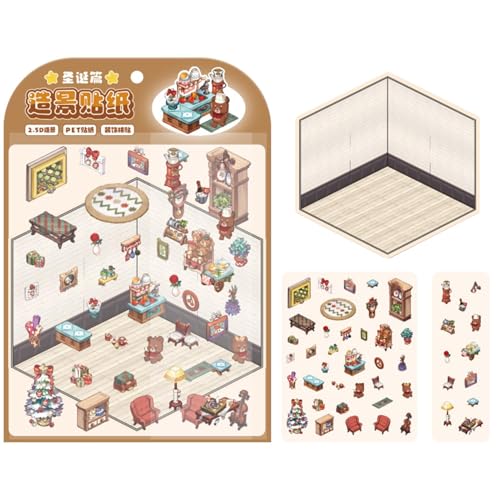 Miniatur-Haus-Szenen-Aufkleber, Möbel-Scrapbooking-Aufkleber, visueller Effekt, kein Schnitt, Miniatur-Szenen- -Aufkleber für Kinderzimmer von Joberio
