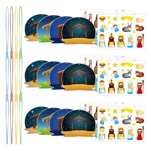 Religiöse Aufkleberszenen für Kinder | Set Krippe Partyspiel für Kinder - Basteln Aufkleber Ostern Partys Dekoration von Joberio