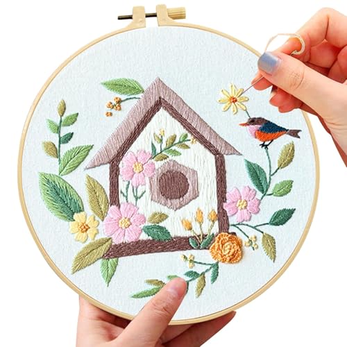 Stick-Übungsset, Übungs-Näh- und Stickset – Kreative Haus- und Vogel-Stickerei-Übungssets für Anfänger, Sticksets für Erwachsene von Joberio
