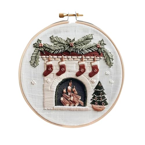 Stickrahmen-Set aus Holz – Stickset für Weihnachtsstrümpfe, Stickerei-Set, Stickset für Anfänger, Stickset aus Baumwolle und Leinen für Erwachsene von Joberio