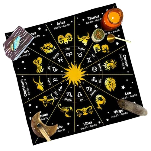 Tarot-Tuch, quadratisches Samttuch, 50 x 50 cm, Tarot-Zubehör, Mondphase, Schmetterling, Sonne, Hexenbedarf, Kissen für Tarotkarten von Joberio