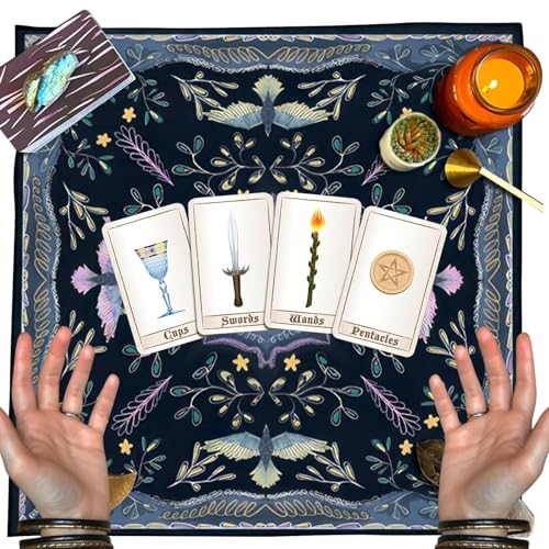 Tarot-Tuch – Samt-Tischdecke, 50 x 50 cm, Tarot-Zubehör, Mondphase, Schmetterling, Sonnendruck, Hexereizubehör für Tisch, Eingang, Picknick von Joberio