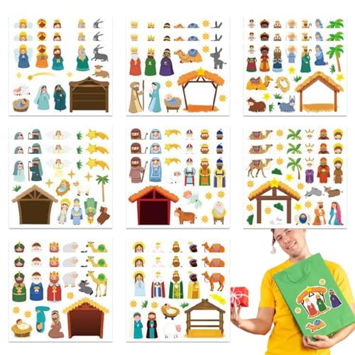 Weihnachtskrippenaufkleber, Jesus-Geburtsaufkleber, religiöse Aufkleber, Feiertage, pädagogische Haftung, Weihnachtsbasteln, Weihnachtskrippen-Ornament-Kit für Zuhause, Klasse und Spiel von Joberio