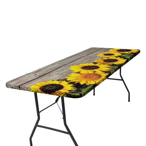Winddichte Camping-Tischdecke, 183 x 76 cm, staubdicht, Sonnenblumen-Muster, Terrassentischdecken, Outdoor-Tisch, Tischschutz, tragbares Design für Picknick, Malerei, Arbeit, Grillen von Joberio