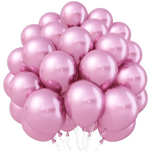 50 Stück Metallic Rosa Luftballons, 10 Zoll Chrom Hellrosa Helium Ballons Set, Glänzend Retro Rosa Metallisch Latex Partyballons für Mädchen Hochzeitstag Verlobung Jubiläum Geburtstag Babyparty Deko von Jobkoo