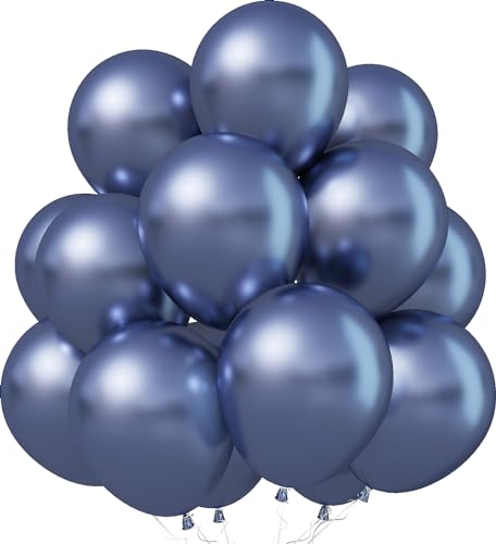Luftballons Metallic Blau, 30 Stück 12 Zoll Chrom Navy Blaue Ballons, Glänzend Dickes Dunkelblau Marineblau Metallisch Latex Helium Partyballon Set für Mann Junge Geburtstag Abschluss Babyparty Deko von Jobkoo