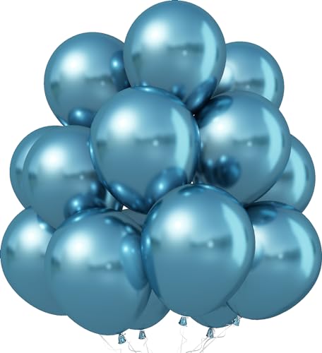 Luftballons Metallic Blau, 30 Stück 12 Zoll Chrom Türkis Blau Ballons, Glänzend Dickes Dunkelblau Turquoise Pfauenblau Metallisch Latex Helium Partyballon Set für Geburtstag Babyparty Abschluss Deko von Jobkoo