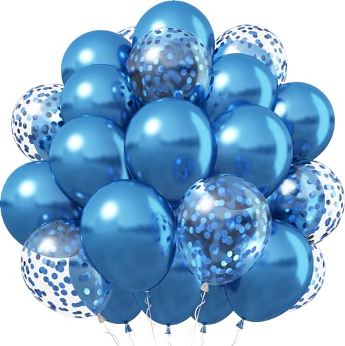 Luftballons Blau Metallic, 12 Zoll 40 Stück Chrom Blaue Konfetti Latex Ballons Konfetti Blau Luftballon Glitzer Blau Metallisch Helium Partyballons Kit für Geburtstag Hochzeit Abschluss Babyparty Deko von Jobkoo