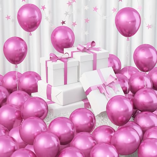 60 Stück Luftballons Metallic Pink, Chrom Magenta Rosa Helium Ballons, 5 Zoll Glänzend Dickes Fuchsia Dunkelpink Metallisch Latex Partyballon Set für Mädchen Frau Geburtstag Hochzeit Babyparty Deko von Jobkoo