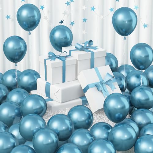60 Stück Luftballons Metallic Blau, Chrom Türkis Blau Helium Ballons, 5 Zoll Glänzend Dickes Dunkelblau Turquoise Pfauenblau Metallisch Latex Partyballon Set für Geburtstag Babyparty Abschluss Deko von Jobkoo
