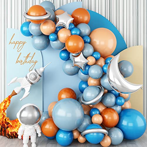 Ballon Girlande Blau Orange, Luftballon Girlande Blau Orangefarbene Beige mit Stern Mond Folienballon Silber Luftballons Metallic, 92 Stück für Kinder Junge Babyparty Weltraum Party Dekorationen von Jobkoo