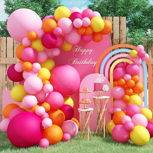 Ballon Girlande Rosa Orange, 103 Stück Luftballon Girlande Rosa mit Luftballons Pink Gelb Retro Rosa, Pinke Luftballons Mädchen für Mädchen Frauen Hochzeit Kids Geburtstag Prinzessin Party Deko von Jobkoo