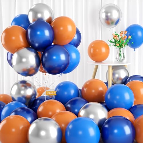 Ballons Blau Orange, 12 Zoll Luftballons Blau Silber Orange mit Metallic Silber Luftballons, Ballon Marineblau Tiefblau für Weltraum Deko Kindergeburtstag Junge Babyparty Geburtstag Partydeko von Jobkoo