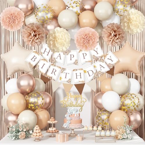 Beige Braun Geburtstagsdekorationen für Frauen, Gold Neutral Creme Sand Weiß Party Ballon Kit mit Boho Happy Birthday Banner Fransen Vorhang Hintergrund Pom Pom Cake Topper für Junge Mädchen Männer Beige Braun Geburtstagsdekorationen für Frauen, Gold Neutral Creme Sand Weiß Party Ballon Kit mit Boho Happy Birthday Banner Fransen Vorhang Hintergrund Pom Pom Cake Topper für Junge Mädchen Männer von Jobkoo