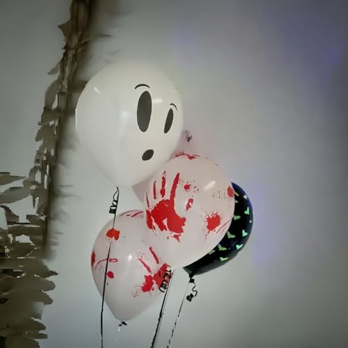 Blutige Halloween-Luftballons, 30,5 cm, 51 Stück, rote und schwarze gruselige Luftballons mit Geisterausdruck, Ballon, karminrot, lebendiges rotes Blut, Handmarmor-Ballon für gruseliges Spukhaus Blutige Halloween-Luftballons, 30,5 cm, 51 Stück, rote und schwarze gruselige Luftballons mit Geisterausdruck, Ballon, karminrot, lebendiges rotes Blut, Handmarmor-Ballon für gruseliges Spukhaus von Jobkoo