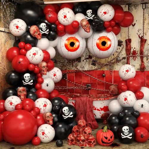 Blutiger Horror Halloween Ballon Girlande Bogen Kit, Gruselige Rot Schwarz Blutige Hand Schädel Latex Ballons Augapfel Ballon für Horror Gruseliges Spukhaus Halloween Geburtstag Party Dekoration von Jobkoo