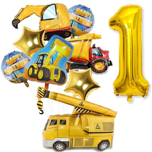 Geburtstagsdekorationen zum 1. Geburtstag, Bagger, erster Geburtstag, Zahl 1, große Bauballons, Kipplaster, Kran, Mylar-Ballon-Set für Jungen, 1 Jahr, Partyzubehör Geburtstagsdekorationen zum 1. Geburtstag, Bagger, erster Geburtstag, Zahl 1, große Bauballons, Kipplaster, Kran, Mylar-Ballon-Set für Jungen, 1 Jahr, Partyzubehör von Jobkoo