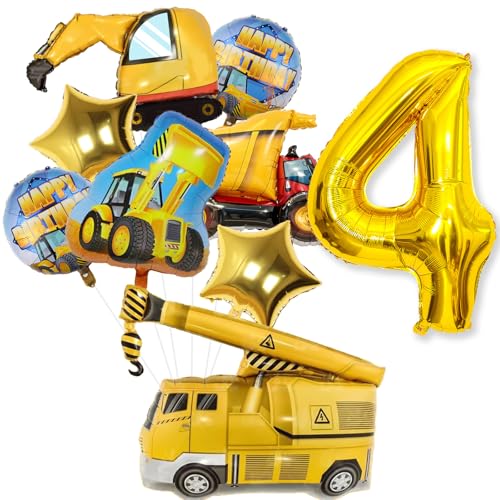Geburtstagsdekorationen zum 4. Geburtstag, Motiv: Bagger, Zahl 4, große Bauballons, Kipplaster, Kranich, Mylar-Ballon-Set für Jungen, 4 Jahre, Partyzubehör Geburtstagsdekorationen zum 4. Geburtstag, Motiv: Bagger, Zahl 4, große Bauballons, Kipplaster, Kranich, Mylar-Ballon-Set für Jungen, 4 Jahre, Partyzubehör von Jobkoo
