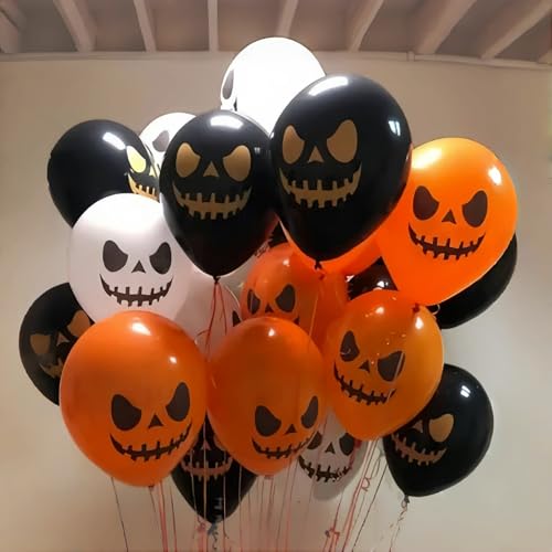 Halloween-Geister-Luftballons, 30,5 cm, 43 Stück, Geistergesicht, Schwarz und Orange, gruseliger Kürbis, Orange, Schwarz, Weiß, Latex-Ausdruck, Ballon für Halloween, Geburtstag, gruselige Halloween-Geister-Luftballons, 30,5 cm, 43 Stück, Geistergesicht, Schwarz und Orange, gruseliger Kürbis, Orange, Schwarz, Weiß, Latex-Ausdruck, Ballon für Halloween, Geburtstag, gruselige von Jobkoo