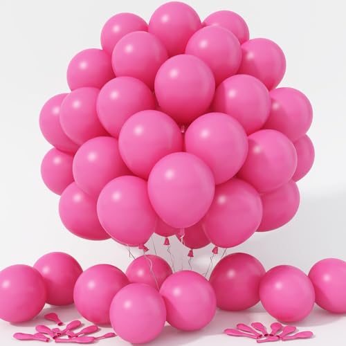 Jobkoo 100 Stück Luftballons Pink, 12 Zoll Matt Pinke Ballon, Rosa Latex Helium Luftallon, Dunkel Rosa Fuchsia Dunkelpink Party Ballons Für Barbiprinzessin Geburtstag Hochzeit Verlobung Babyparty Deko von Jobkoo