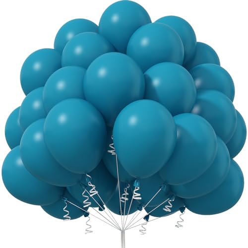 Jobkoo Luftballons Blau, 50 Stück 12 Zoll Matt Party Ballons Türkis, Pfauenblau Blaugrün Latex Luftallon, Turquoise Türkis Blaue Helium Ballon Für Junge Geburtstag Hochzeit Verlobung Babyparty Deko von Jobkoo