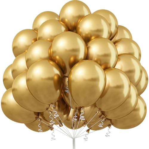 Jobkoo Luftballons Gold, 50 Stück 12 Zoll Matt Party Ballons Golden, Metallic Gold Latex Luftallon, Chrom Goldene Metallic Helium Ballon Für Geburtstag Abschluss Hochzeit Verlobung Babyparty Deko von Jobkoo