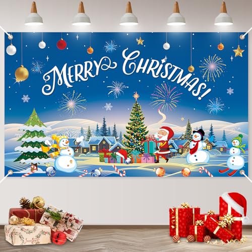 Weihnachten Banner Frohe Weihnachten Hintergrund Banner Merry Christmas Banner Blau Weiß Frohe Weihnachtsbanner Weihnachtsmann Schnee Baum Extrem Große Outdoor Banner Weihnachten Neujahr Party Deko von Jobkoo