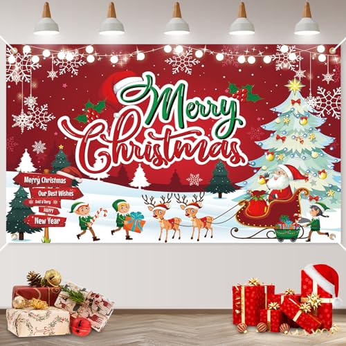 Weihnachten Banner Große, Rot Schneeflocke Weihnachtsmann Nussknacker Soldat Weihnachts Hintergrund Banner Dekoration, Weihnachtenbanner Drinnen Draußen für Winterferien Neujahr Party Garten Wand Deko von Jobkoo