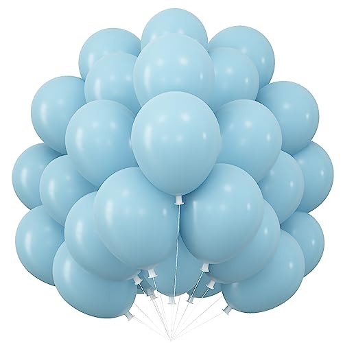Luftballons Blau 50 Stück, Doppelschichten Pastell Macaron Blau Latex Helium Ballons 10 Zoll Hellblau Luftballon Baby Blaue Party Ballons für Junge Geburtstag Hochzeit Verlobung Babyparty Dekoration von Jobkoo