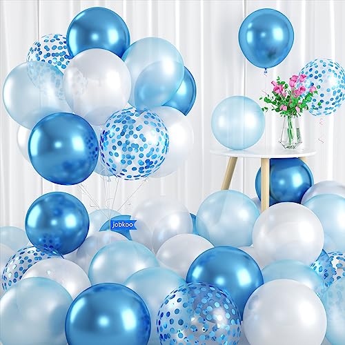 Luftballons Blau Weiß, 60 Stück Luftballons Blau Weisse mit Blau Konfetti Luftballons Metallic Blau Luftballons, Marineblau Hellblau Pastell Blau Luftballons für Kinder Junge Geburtstags Party Deko von Jobkoo