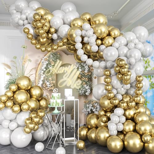 Luftballons Girlande Gold Weiß, Metallic Chrom Hell Gold Weiss Ballon Girlande, Luftballon Perlweiss Gold Party Latex Ballons für Geburtstag Babyparty Hochzeit Abschluss Silvester Party Dekoration Luftballons Girlande Gold Weiß, Metallic Chrom Hell Gold Weiss Ballon Girlande, Luftballon Perlweiss Gold Party Latex Ballons für Geburtstag Babyparty Hochzeit Abschluss Silvester Party Dekoration von Jobkoo