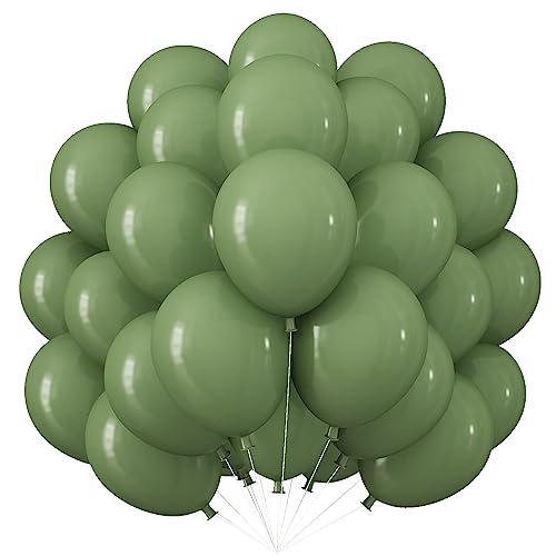 Luftballons Grün, 50 Stück Doppelschichten Party Ballons Salbeigrün 10 Zoll, Luftballon Retro Sage Eukalyptus Grün Olivgrüne Latex Helium Ballons für Dschungel Safari Geburtstag Hochzeit Party Deko von Jobkoo