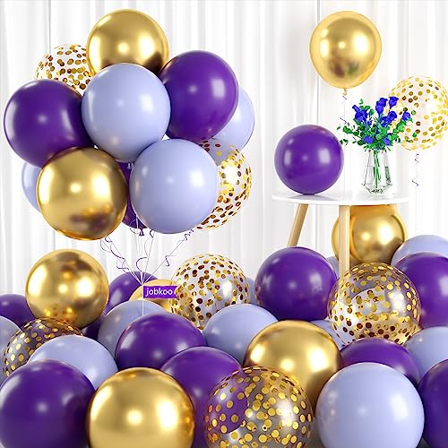 Luftballons Lila Gold, 60 Stück Lila Luftballons Set mit Gold Konfetti Luftballons Metallic Gold Luftballons, Flieder Dunkelviolett Macaron Lila Ballon für Mädchen Prinzessin Party Geburtstag Deko von Jobkoo