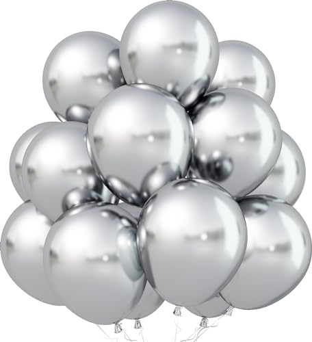 Luftballons Metallic Silber, 30 Stück 12 Zoll Chrom Silber Ballons, Glänzend Dickes Silber Metallisch Latex Helium Partyballon Set für Babyparty Hochzeit Verlobung Jubiläum Geburtstag Party Dekoration von Jobkoo