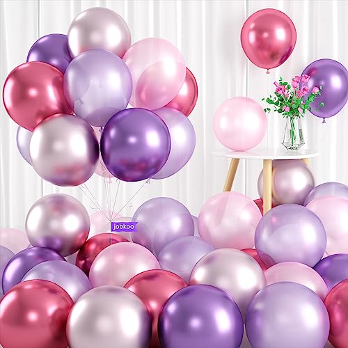 Luftballons Rosa Lila, 60 Stück Pink Lila Ballons Set mit Metallic Rot Metallic Lila Metallic Rosa Luftballons, Knallpink Flieder Rote Luftballons für Mädchen Prinzessin Geburtstag Deko Geburtstag von Jobkoo