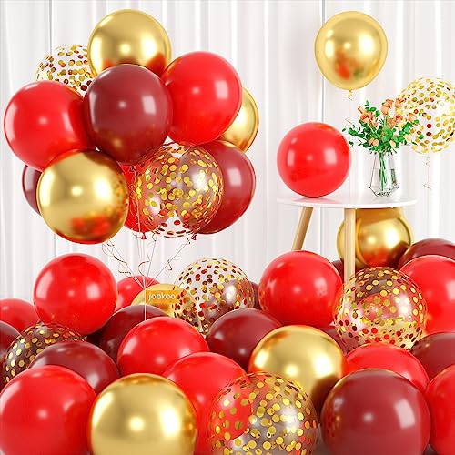 Luftballons Rot Gold, 60 Stück Rote Gold Ballons Set mit Gold Konfetti Luftballons Metallic Gold Luftballons, Graduierung Luftballons für Hochzeit Dek, Mädchen Frau Abschluss, Geburtstag, Babyparty von Jobkoo