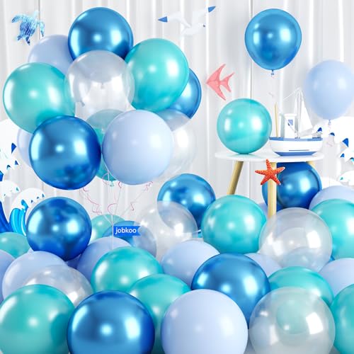Luftballons Türkis Blau, 60 PCS Blau Türkis Ballons Set mit Metallic Luftballons Blau Transparente Luftballon, Luftballon Hellblau Ballons Koralle Turquoise für Kinder Ocean Safari Geburtstag Deko von Jobkoo