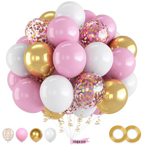 Luftballons Rosa Weiß, 60 Stück Luftballons Pink Rosa Gold Set mit Rosegold Konfetti Luftballons Metallic Gold Luftballons, Ballons für Kinder Mädchen Frauen Hochzeit Geburtstag Party Deko von Jobkoo