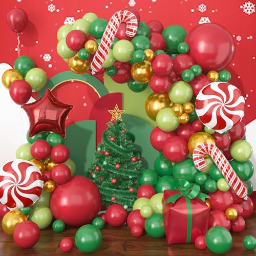Weihnachten Deko Luftballon Girlande, 123 Stück Rot Weiß Grün Luftballons Weihnachten Mit Großer Stern Zuckerstangen Geschenkbox Windmühle Folienballon, Metallic Gold Ballons für Weihnachtsdeko Weihnachten Deko Luftballon Girlande, 123 Stück Rot Weiß Grün Luftballons Weihnachten Mit Großer Stern Zuckerstangen Geschenkbox Windmühle Folienballon, Metallic Gold Ballons für Weihnachtsdeko von Jobkoo