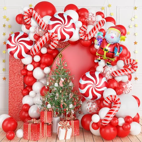 Weihnachten Luftballons Girlande 108 Stück Weihnachtsdeko Rot Weiß Weihnachts Ballon Girlande mit Süssigkeit Zuckerstangen Weihnachtsmann Folienballon Weihnachten für Outdoor Weihnachts Party Deko von Jobkoo