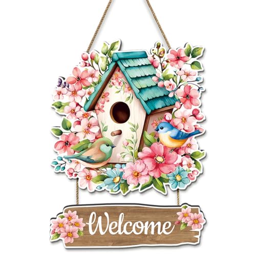 Willkommens-Holzschild für Haustür, Frühlingsblumen-Vogelhaus, Holzschild zum Aufhängen, rustikales Bauernhaus, Veranda, Wandkunst, buntes Willkommensschild aus Holz, Türaufhänger, für Zuhause Willkommens-Holzschild für Haustür, Frühlingsblumen-Vogelhaus, Holzschild zum Aufhängen, rustikales Bauernhaus, Veranda, Wandkunst, buntes Willkommensschild aus Holz, Türaufhänger, für Zuhause von Jocaluyia